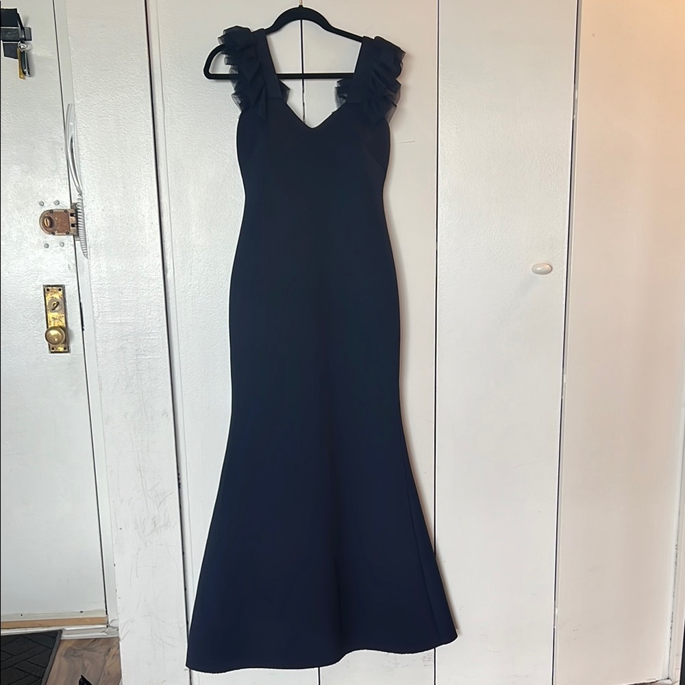 Eliza J Dark Blue Maxi Dress with Ruffle Details